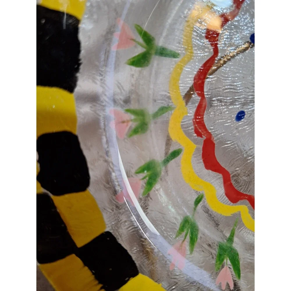 Vintage 1960's MacKensie-Childs Reverse Hand Painted Fused Glass Tulip Plate - Picture 5 of 12